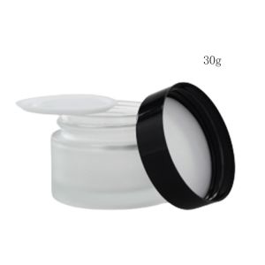 Round 10g 20g 30g Cream Glass Jars Frosted With Black Plastic Cap
