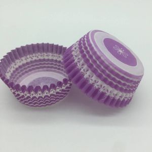 Purple Round Shape Muffin Paper Cups , Striped Cupcake Liners FDA SGS Standard