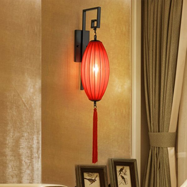Classical Chinese Style Festive Quaint Rural Wood Red Lantern Wall Lamps(WH-OR