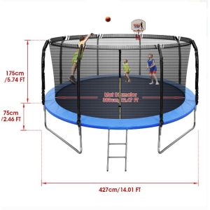14 FT Trampoline with Basketball Hoop with Safety Enclosure Net