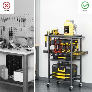 Garage Tool Shelf Drill Holders Power Tool Organizer with Wheels and 8 Drill