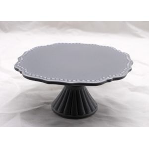 China 11 Inch Diameter Gray Ceramic Cake Plate , Dolomite Handmade Round Cake Stand Cake Tool on sale