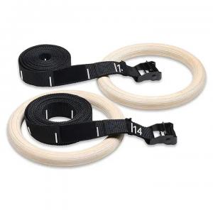 China gymnastic rings wood 32mm Wooden Gym Rings with Enhanced Flexible Buckles & Durable Adjustable Straps on sale