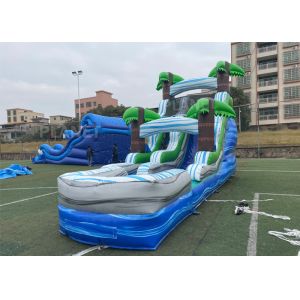 Silk Screen Printing Tropical Palm Inflatable Water Slide With Pool