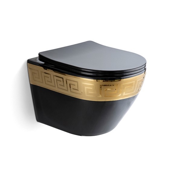Quality Electroplated Black Gold Ceramic Wall Hanging Toilet Rimless wholesale