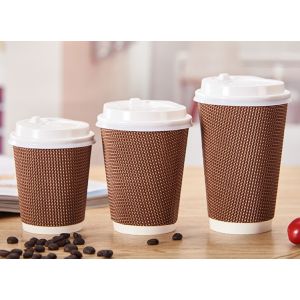 90mm Mouth Three Layers Corrugated Disposable Coffee Cups 16oz