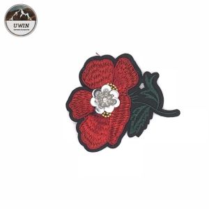 Hand-made Fabric Embroidery Patches,Red Rose Embroidery Patch#C10003