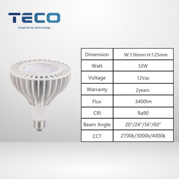 Teco 32W PAR38 FIN LED Bulbs Non Dimmable 4000K Cool White Led Par Light