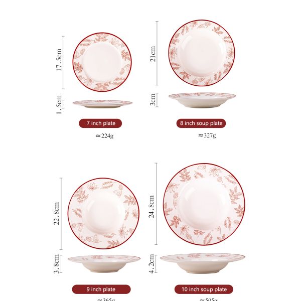 Ceramic Nordic Style Luxury Tableware Porcelain Plant Pattern Dinnerware For 8 People