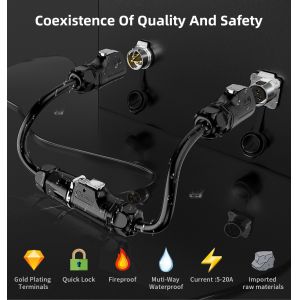 Cnlinko LP20 DC AC IP68 3 Pin Inline Screw Power Cable Electric Waterproof