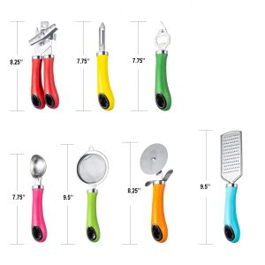 Home Kitchen Utensil Sets 8PCS Stainless Steel Accessories with Colorful Handles