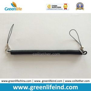 Customized 120mm Length Black Spring String w/Cellphone Loop & Snap Hook