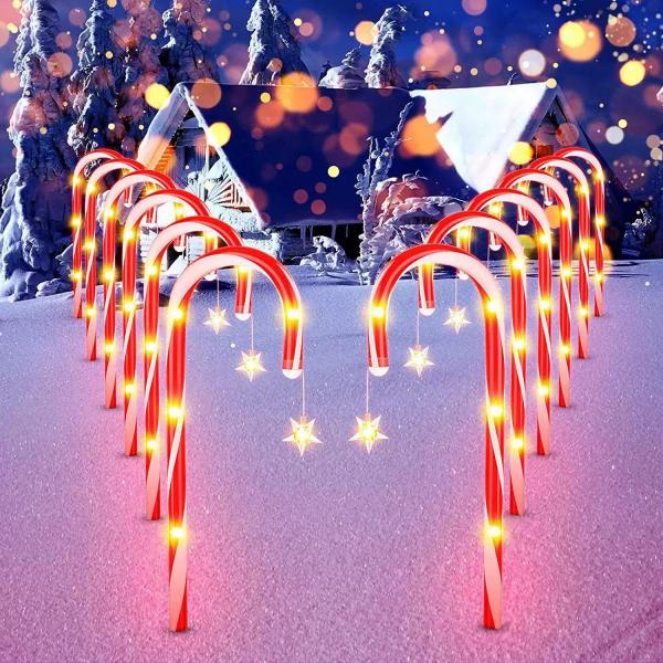 Solar-powered Christmas star snowflake pendant walking stick lamp holder