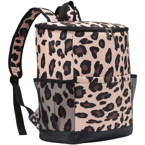 Quality Leopard Canvas Insulated Cooler Backpack Waterproof Picnic Bag Food Delivery wholesale