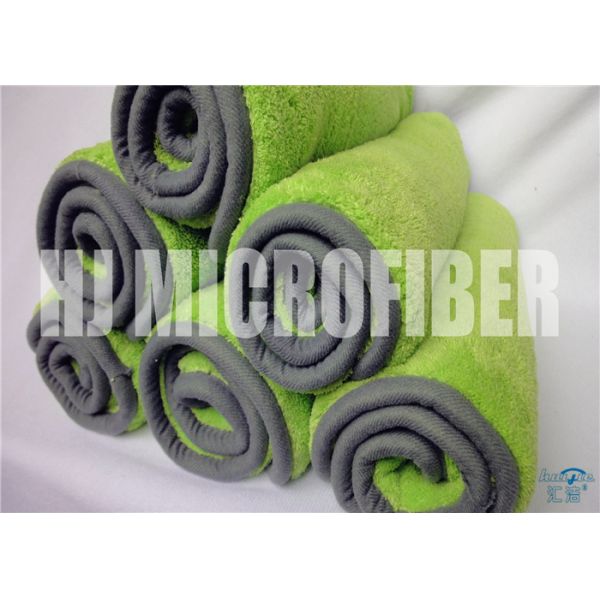 Green Plush Buffering Towel / High Absorbtion Microfiber Dusting Cloth For Windows Glass