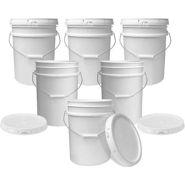 5 Gallon White Bucket & Lid - Durable 90 Mil All Purpose Pail - Food Grade - BPA