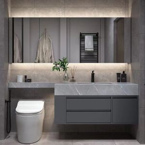 Custom Bathroom Vanity Units Slate Washbasin Toilet Combination Smart LED