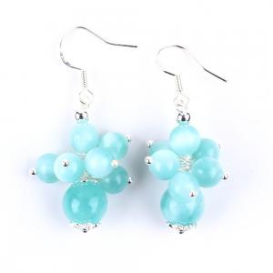Cheap Handmade Light Lake Blue Jade Healing Spiritual Round Bead  Flower Dangle Earring For Jewelry Gift for sale