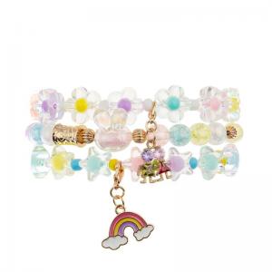 Cheap Enamel Rainbow Charm Beads Bracelet Dream Color Flower Shape For Teenage Girl for sale