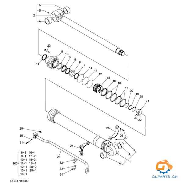 Excavator Hydraulic Bucket Cylinder Assy ZX280-5G ZX280LC-5G ZX290LC-5B ZX290LCN-5B 4708209