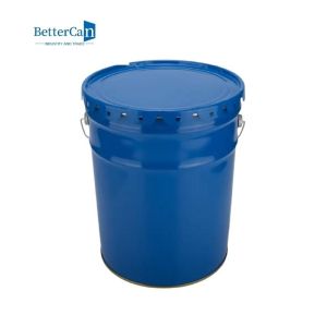 Durable Painted Tin Buckets , Blue Empty Metal Pail With Lock Ring
