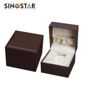 Leather Watch Box with UV Surface Disposal Beig Velvet Inside Material OEM Order