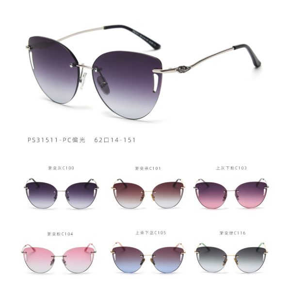 Frameless Trim Hollow Womens Driving Sunglasses Metal Frame Polarized