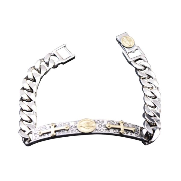 Quality 925 Sterling Silver Chunky Curb Chain Link Cross Charm ID Bracelet (XH058592) wholesale