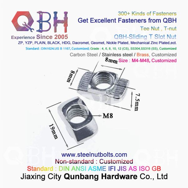 QBH 4040 Series Industrial Aluminum Frame Structures T Hammer Type T-Slot Nut Sliding T-Nuts