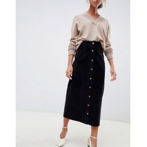 China OEM hot selling button through midi skirt in washed black on sale