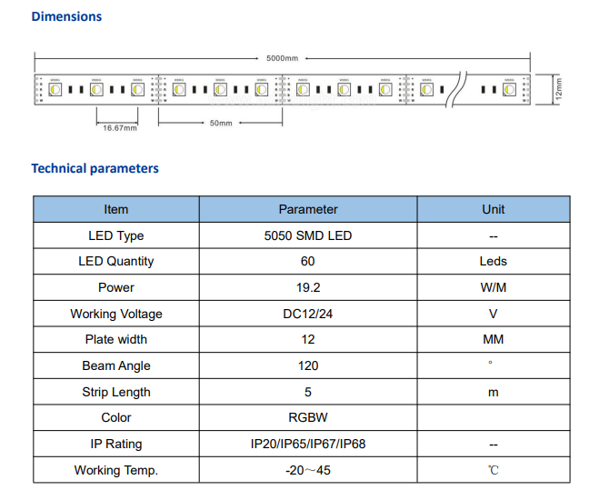 60leds/M SMD 5050 RGBW LED Strip High Lumen for Indoor Decoration Lighting