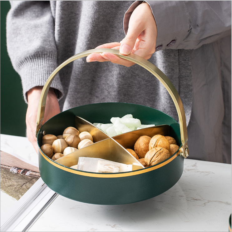 Anti Rust 16cm Diameter Steel Fruit Basket With Golden Handle