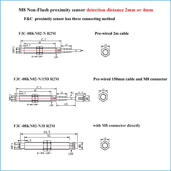 12V Non-Flush 2 Wire Inductive Proximity Sensor 2mm Sensing Normal Open