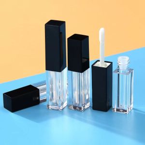 Plastic Lip Gloss Tube 1.2ML Square Empty Packaging Black Brush Cap With Clear