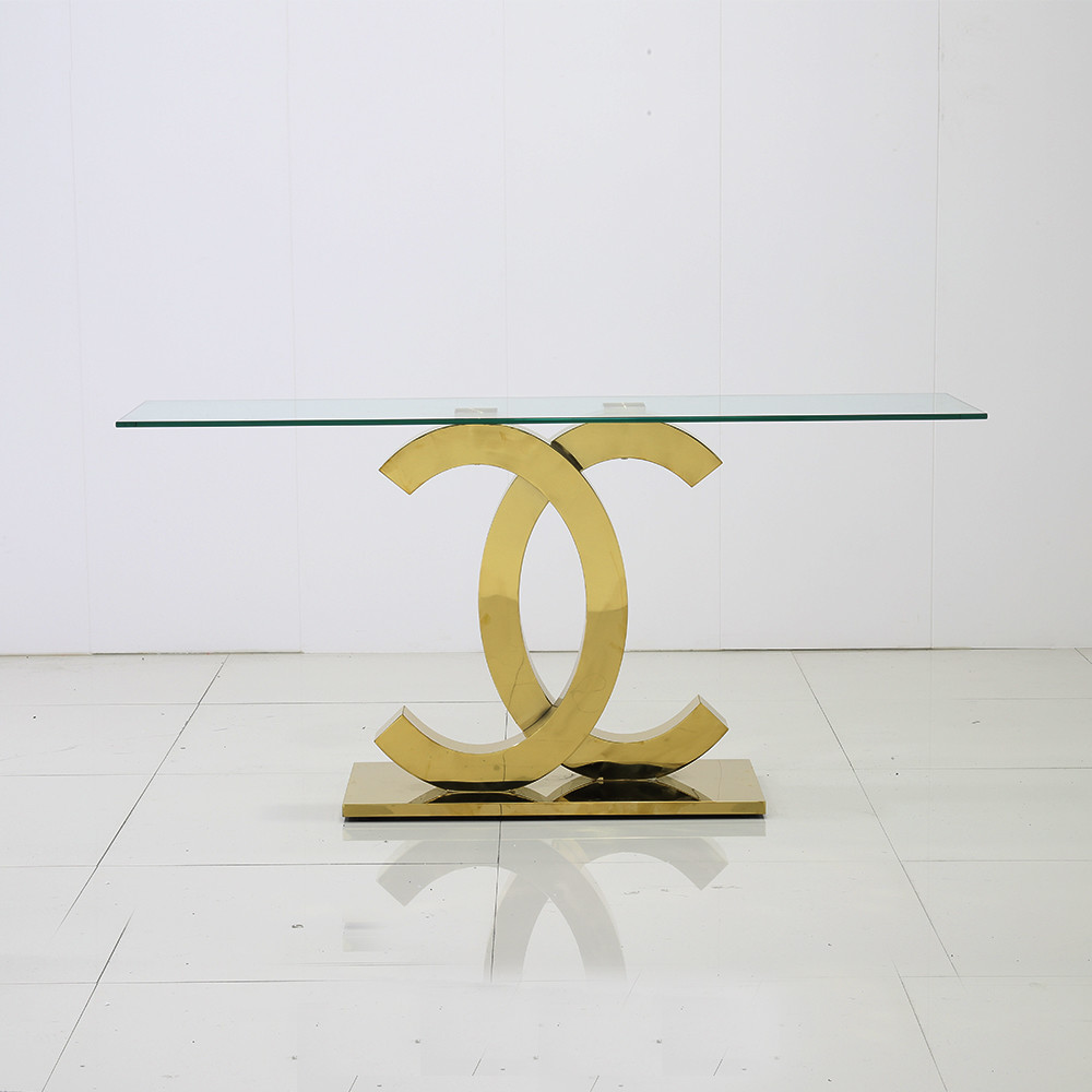 Rectangular OEM SS Console Table With Clear Tempered Glass Top