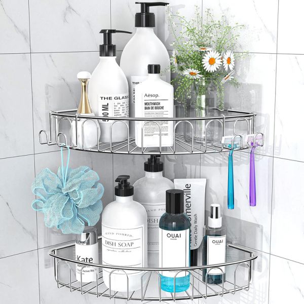 Quality Shower Caddy Stainless Steel with Hooks Wall Mounted Bathroom Shelf Storage Organizer wholesale