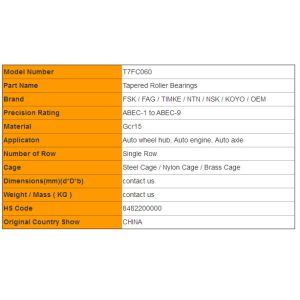 Chrome Steel High Load Tapered Roller Bearings ABEC1 ABEC3 Precision