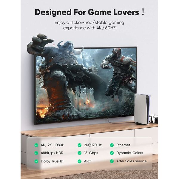 6.6 Ft 4K UHD HDMI Cables High Speed 18Gbps Ethernet 28AWG Braided HDMI Cord