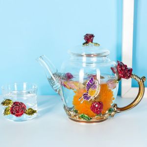 China RoHs Colour Enamel Tea Set Chinese Traditional Technique Handicraft on sale