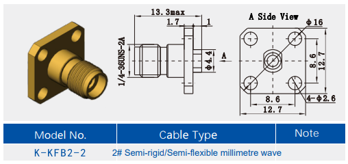 K2.92 Series Gold Plated 4-hole Flange Brass RF Coaxial Connector For 2 Semi - Rigid / Flexible Cable