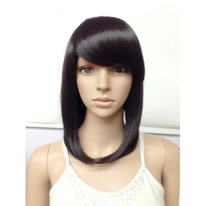 Synthetic Heat Resistant Wigs / Long Bob Wigs With Side Bangs