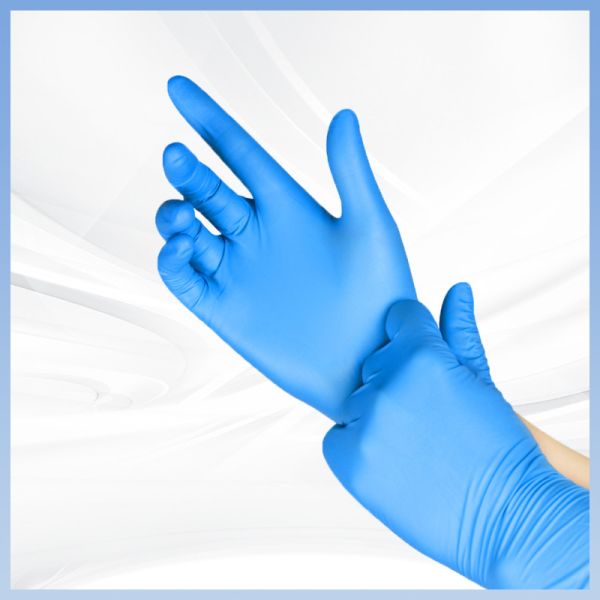 Disposable 9 Inch Blue Synthetic Nitrile Gloves Resistant to Chemicals Suitable