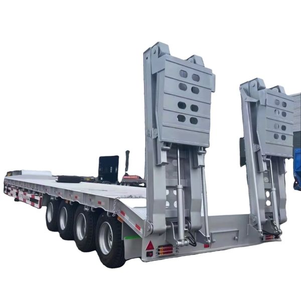 Gooseneck Detachable 4 Axle Low Bed Trailer , Lowboy Semi Trailer For Sale