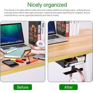 Space Saving Under Desk Storage Shelf with Dual Headset Hanger Hook and Hidden