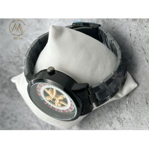 Round Case Shape Stainless Steel Strap Quartz Watch with Black Alloy Bezel