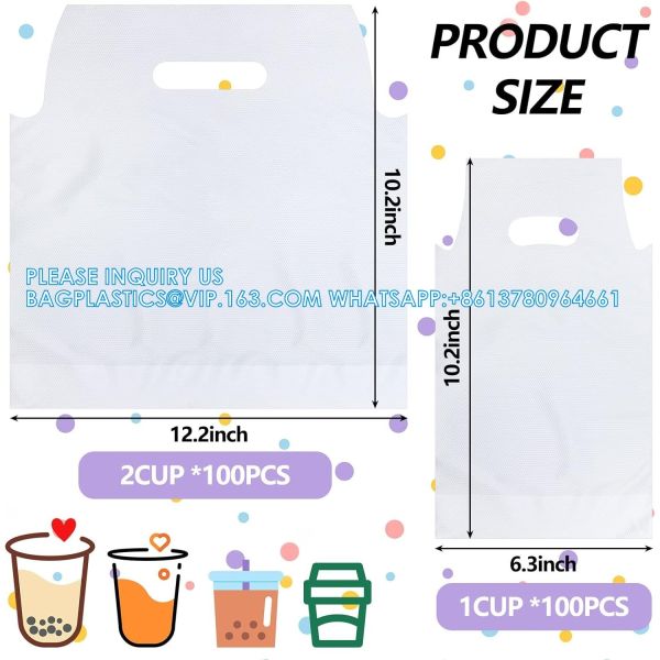Drinking Handle Bags Cup Carrier With Handle Clear Plastic Packaging Bags For Delivery Hanging Hole Drink Bags