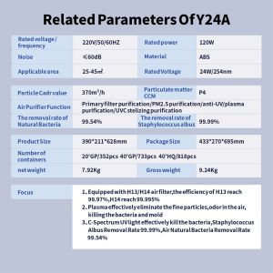 H13 H14 Hepa Filter Plasma Purificatori Daria UVC Light Household Medical