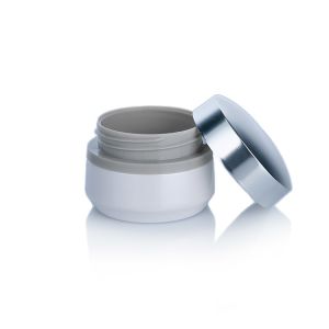 50ml Grey White Plastic Face Cream Jar With Silver Cap Unisex Frosted Plastic