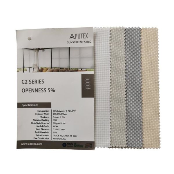 Quality Roof Blinding 0.4mm Solar Screen Roller Blind Fabrics 5% Openness wholesale