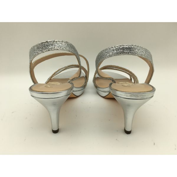3cm Heel Ladies Soft Leather Sandals Silver With Sparkling Gemstone